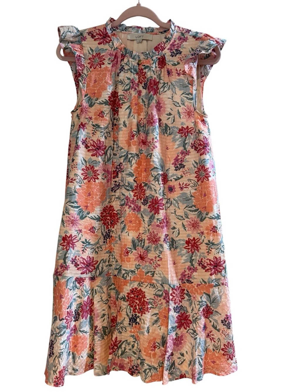 Loft Floral Flutter Sleeve Dress Peach Pink Size Small